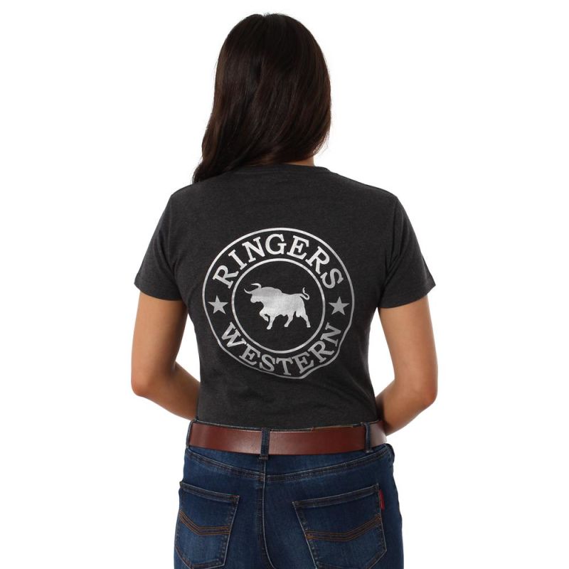 Ringers Western Signature Bull Womens Classic T Shirt Charcoal Marle